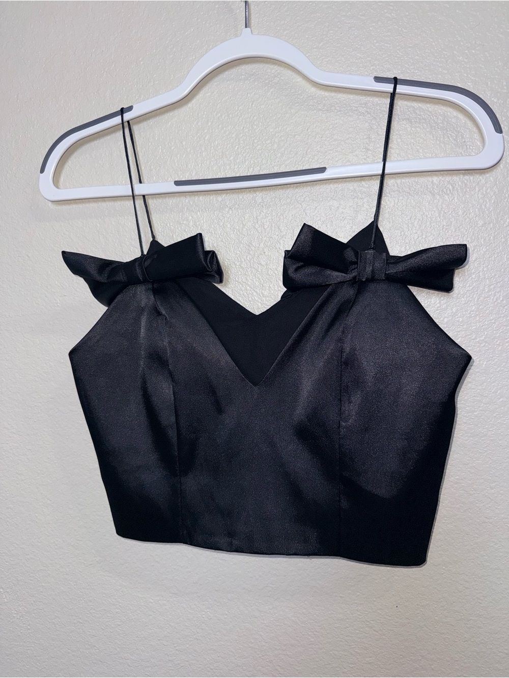 Zara Black Satin Bow Crop Top M Coquette Balletcore Party Going Out Y2K Cami - Picture 2 of 7